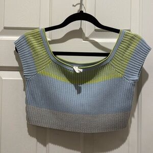 Anthropologie Daily Practice Striped Ribbed Crop Knit size small